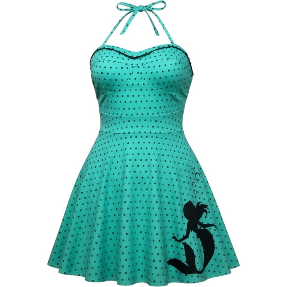Torrid Disney The Little Mermaid Teal Polka Dot Halter Dress Plus Size 28 NWT